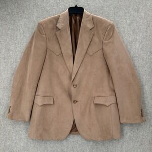 Mens Western Blazer Tan Faux Suede Yoke Sport Coat 42R 2 Button Lapel Collar